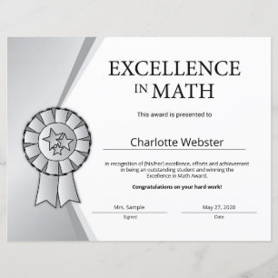 Silver Excellence in Math Certificate Award