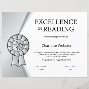 Silver Excellence in Reading Certificate Award