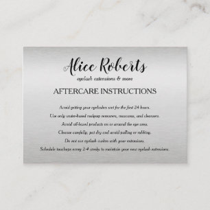 Silver Eyelashes Brow Bar Aftercare Instructions Business Card