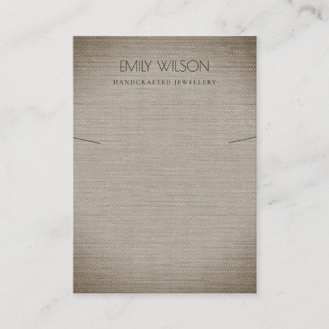 SILVER FABRIC FOIL CANE TEXTURE NECKLACE DISPLAY BUSINESS CARD (Front)