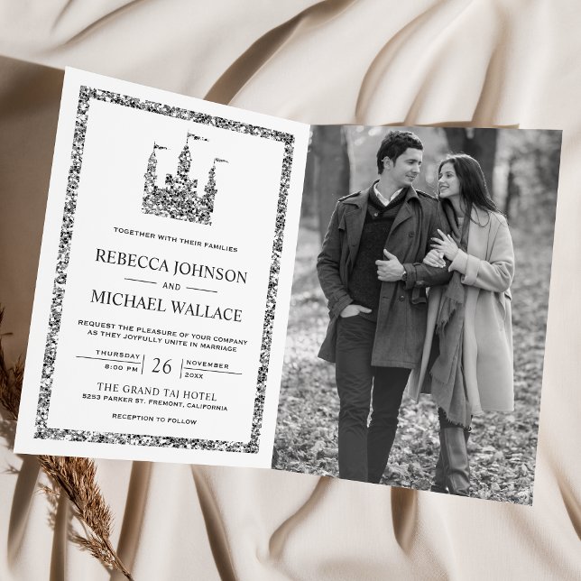 Silver Fairytale Castle Carriage QR Code Wedding Invitation (Creator Uploaded)