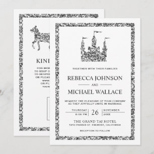 Silver Fairytale Castle Carriage QR Code Wedding Invitation