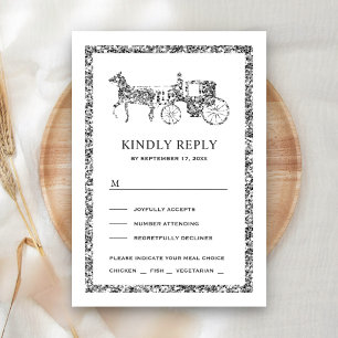 Silver Fairytale Princess Carriage Wedding RSVP Card