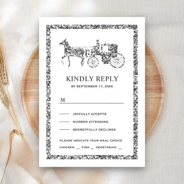Silver Fairytale Princess Carriage Wedding RSVP Card (Creator Uploaded)