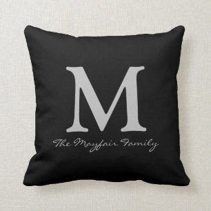 Silver Family Monogram and Name Cushion