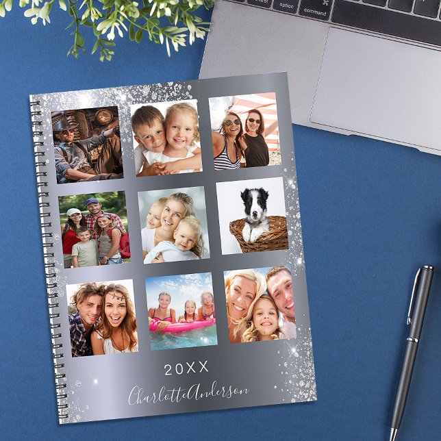 Silver family photo collage name script 2026 planner (Creator Uploaded)