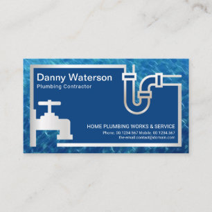 Silver Faucet Pipe Blue Flood Waters Plumbing Business Card