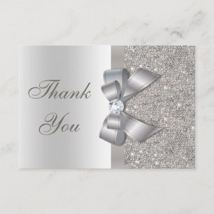 Silver Faux Bow & Diamonds Thank You