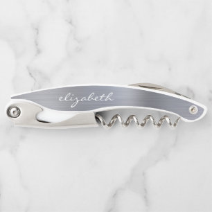 Silver Faux Brushed Metal Personalised Script Corkscrew