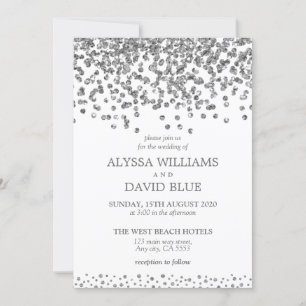 Silver Faux Foil Confetti Elegant Wedding Invitation