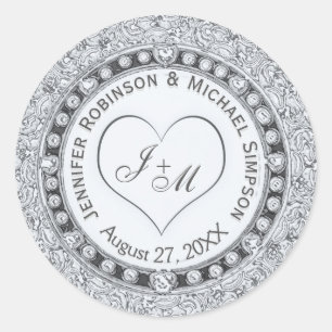 Silver Faux Foil Heart Classic Round Sticker