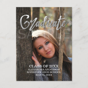Silver Faux Foil Photo Graduation Postcard
