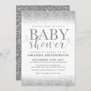 Silver Faux Glitter Baby Shower Invitation