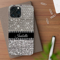 Silver Faux Glitter Bling Personalized Metal Look