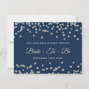 Silver Faux Glitter Confetti Navy Bridal Advice Card