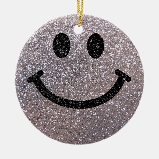 Silver faux glitter face ceramic tree decoration (Front)