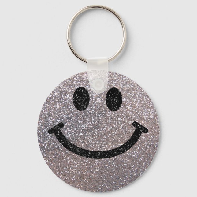 Silver faux glitter face key ring (Front)