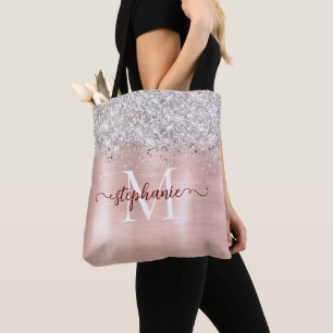 Silver Faux-Glitter Girly Glam Blush Pink Personal Tote Bag