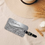 Silver Faux Glitter Glam Bling Personalised Metal Luggage Tag<br><div class="desc">This design may be personalised in the area provided by changing the photo and/or text. Or it can be customised by clicking Personalise this Template and then choosing the click to customise further option and delete or change the colour of the background, add text, change the text colour or style,...</div>