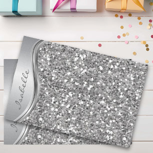 Silver Faux Glitter Glam Bling Personalised Metal Tissue Paper