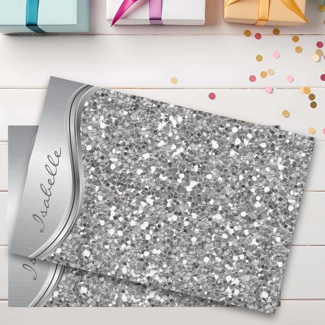 Silver Faux Glitter Glam Bling Personalised Metal Tissue Paper (Creator Uploaded)