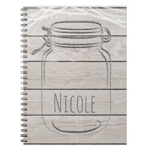Silver Faux Glitter Mason Jar Sparkle Rustic Glam Notebook