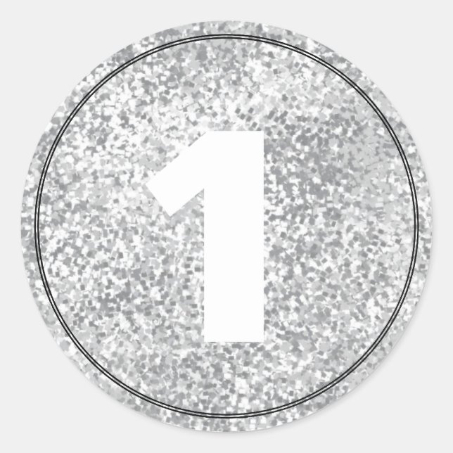 Silver Faux Glitter Number Text Template Stickers (Front)