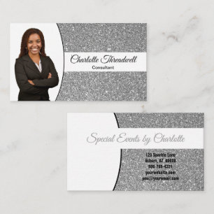 Silver Faux Glitter Replaceable Professional Photo Business Card