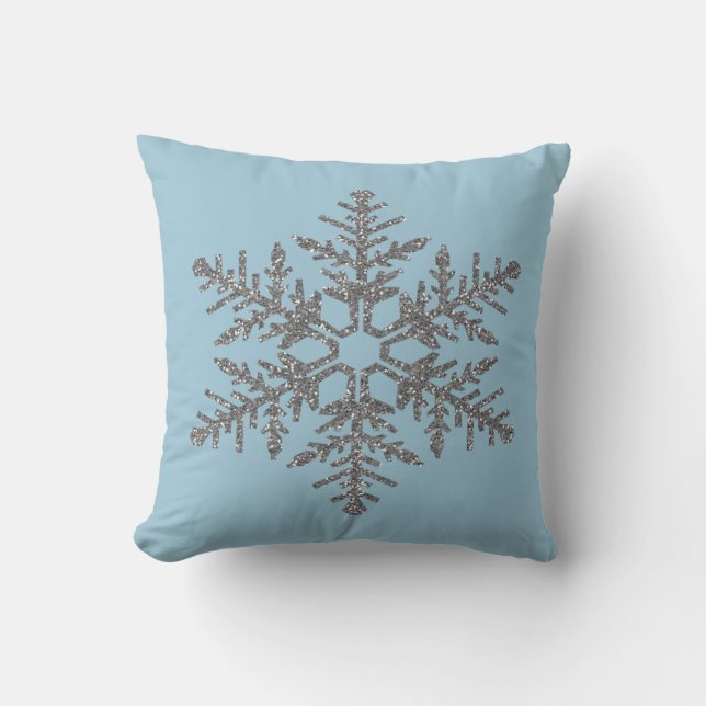 Silver Faux Glitter Snowflake Cushion (Front)