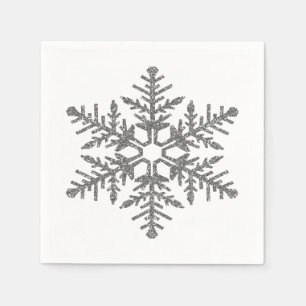 Silver Faux Glitter Snowflake Napkin