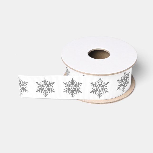 Silver Faux Glitter Snowflakes Grosgrain Ribbon (Spool)