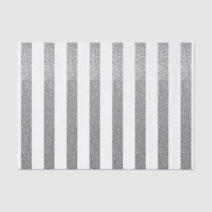 Silver Faux Glitter Striped Tissue Paper
