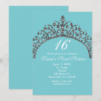 Silver Faux Glitter Tiara Crown Party Invitations