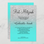 SIlver faux glitter turquoise ombre Bat Mitzvah Invitation<br><div class="desc">A modern,  original and simple faux silver glitter ombre Bat Mitzvah invitation on a fully customisable teal aqua turquoise  background</div>