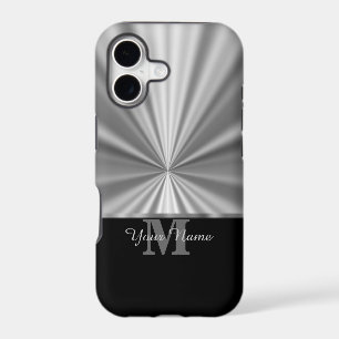 Silver faux metallic black monogram