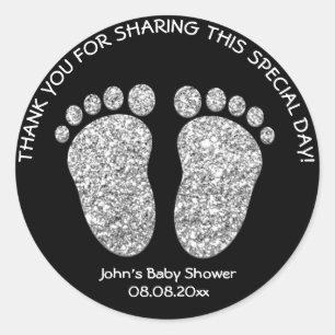 Silver Feet Baby Shower Party Favour Thank You Nam Classic Round Sticker