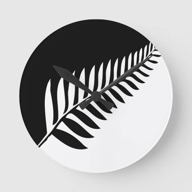 Silver Fern of New Zealand Round Clock (Front)
