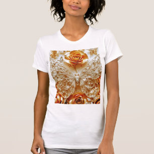 Silver Filigree Butterfly & Golden Roses T-Shirt