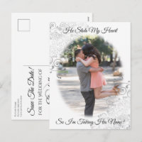 Silver Filigree He Stole My Heart Save Date Card