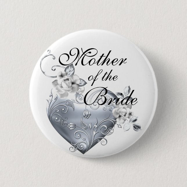 Silver Filigree Heart & White Roses 6 Cm Round Badge (Front)