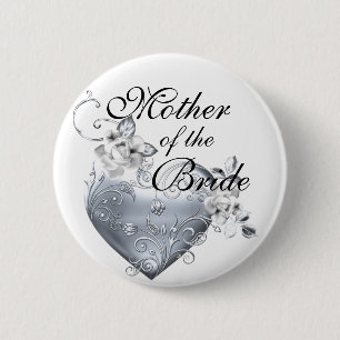 Silver Filigree Heart & White Roses 6 Cm Round Badge