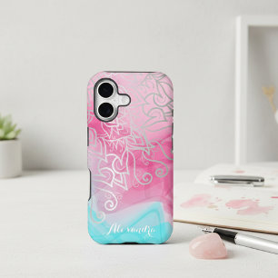 Silver Filigree Henna Ornaments On Pink Turquoise