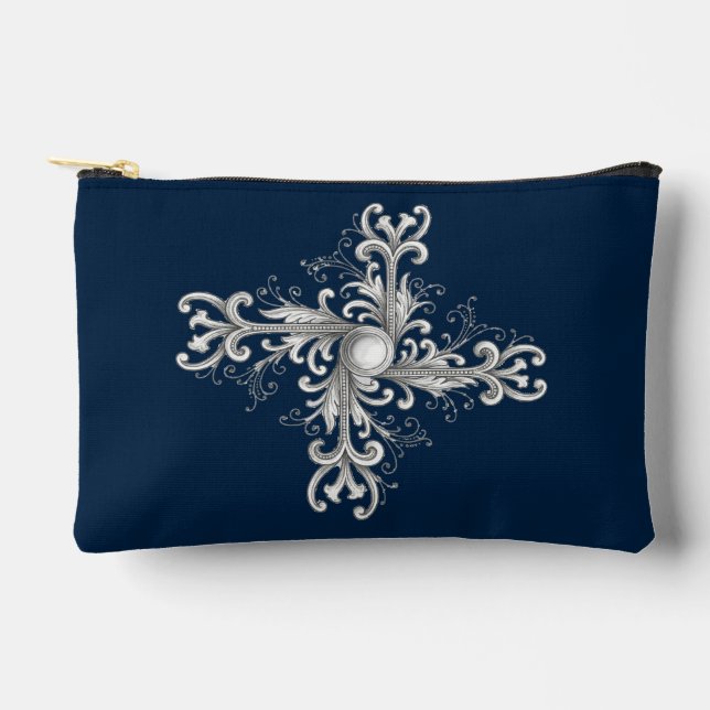 Silver Filigree Pearl Quatrefoil Accessory Pouch (Front)