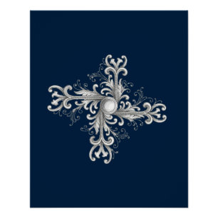 Silver Filigree Pearl Quatrefoil Poster
