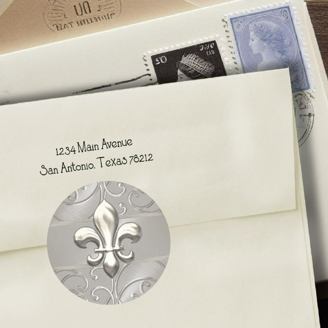 Silver Filigree Swirls Fleur de Lis Classic Round Sticker (Creator Uploaded)