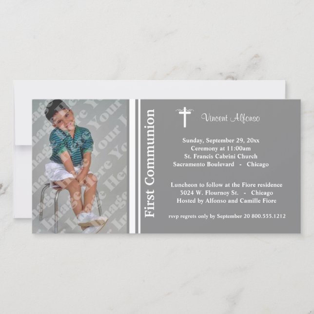 Silver First Communion Photo Invitation (Front)