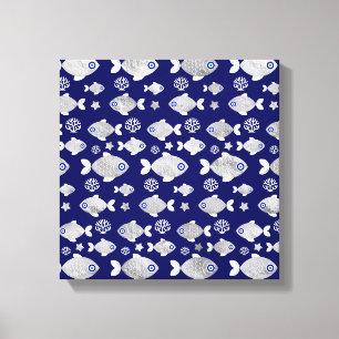 Silver Fish Evil Eye Pattern Canvas Print