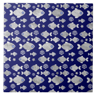 Silver Fish Evil Eye Pattern Tile