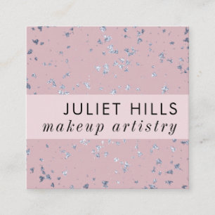 Silver Flakes and Blush Pink Square Business Card