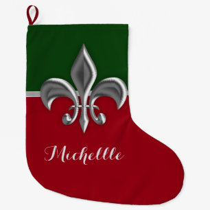 Silver Fleur de Lis Christmas Large Christmas Stocking